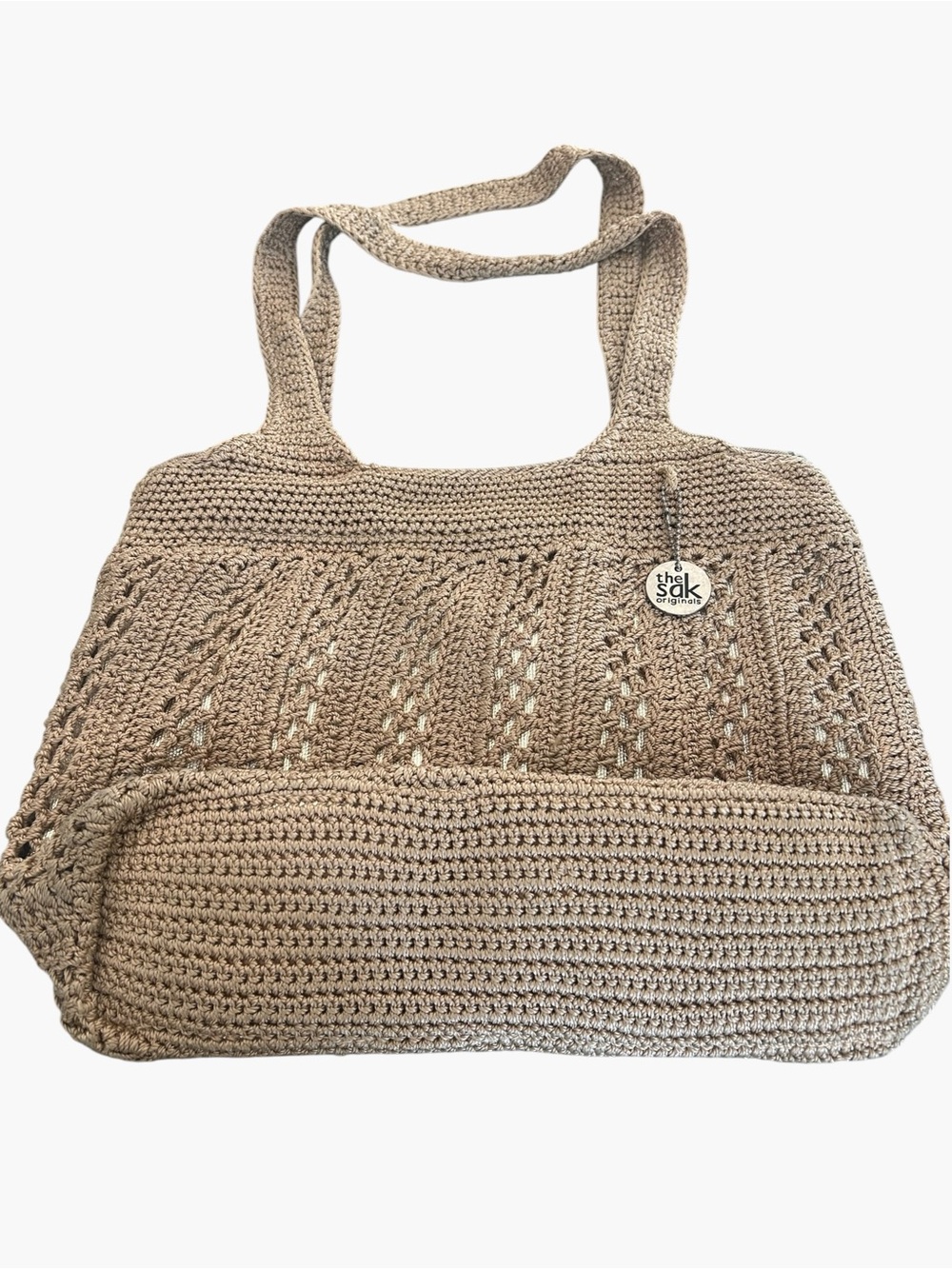The Sak Beige Crochet Tote Bag 12x15 inch